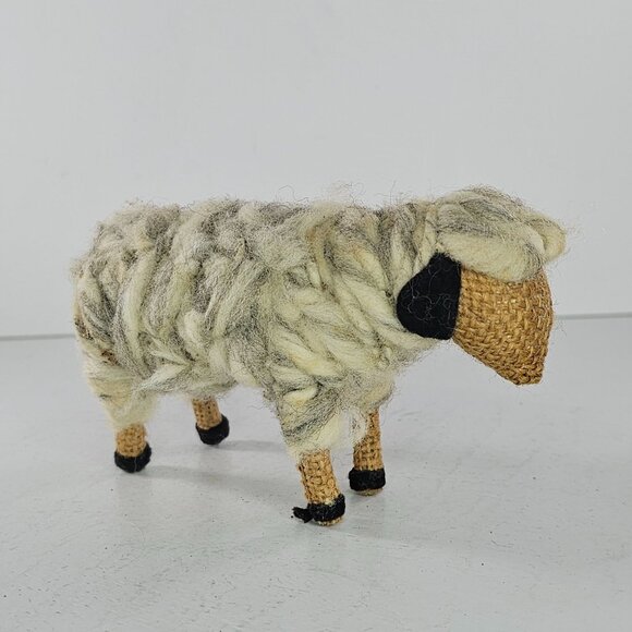 Handcrafted Wool Yarn Burlap Felt Sheep Figurine Folk Art - Picture 4 of 9